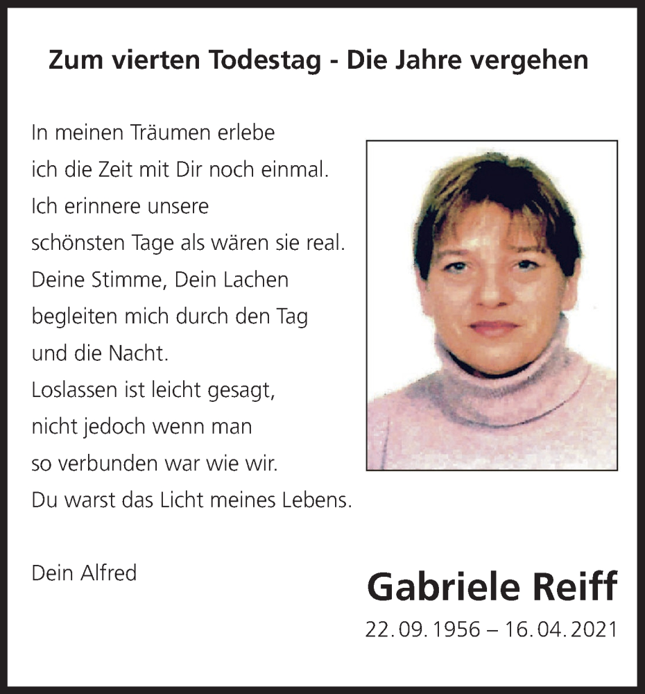  Traueranzeige für Gabriele Reiff vom 16.04.2025 aus MGO