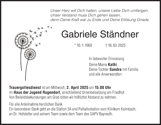 Anzeige von Gabriele Ständner von MGO