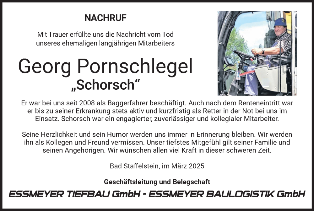  Traueranzeige für Georg Pornschlegel vom 02.04.2025 aus MGO