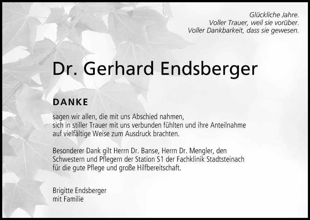  Traueranzeige für Gerhard Endsberger vom 05.04.2025 aus MGO