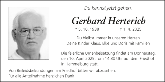 Anzeige von Gerhard Herterich von MGO