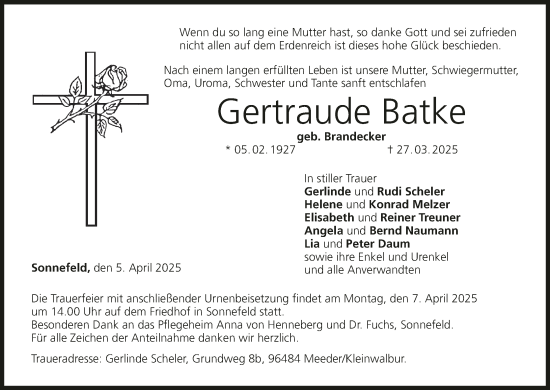 Anzeige von Gertraude Batke von MGO