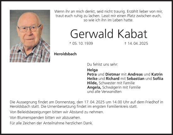 Anzeige von Gerwald Kabat von MGO