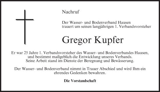 Anzeige von Gregor Kupfer von MGO