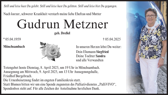 Anzeige von Gudrun Metzner von MGO