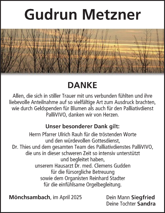 Anzeige von Gudrun Metzner von MGO