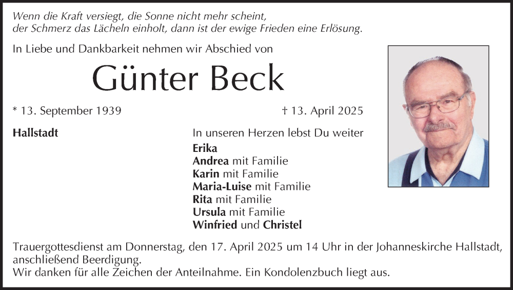  Traueranzeige für Günter Beck vom 16.04.2025 aus MGO