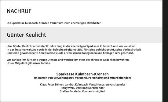 Anzeige von Günter Keulicht von MGO