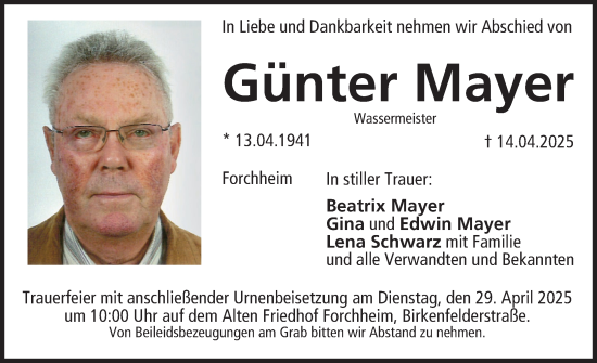 Anzeige von Günter Mayer von MGO