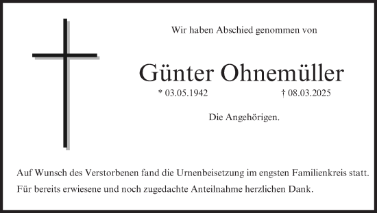 Anzeige von Günter Ohnemüller von MGO