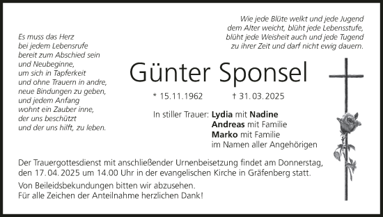 Anzeige von Günter Sponsel von MGO