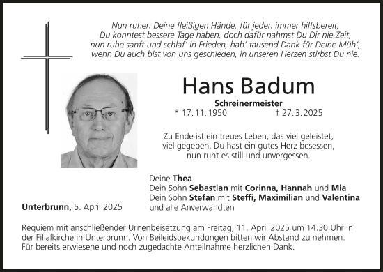 Anzeige von Hans Badum von MGO