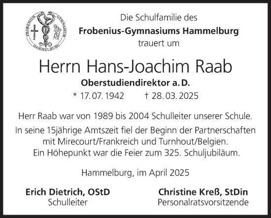 Anzeige von Hans-Joachim Raab von MGO