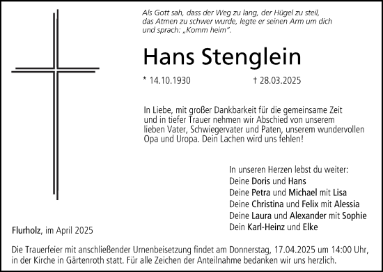 Anzeige von Hans Stenglein von MGO