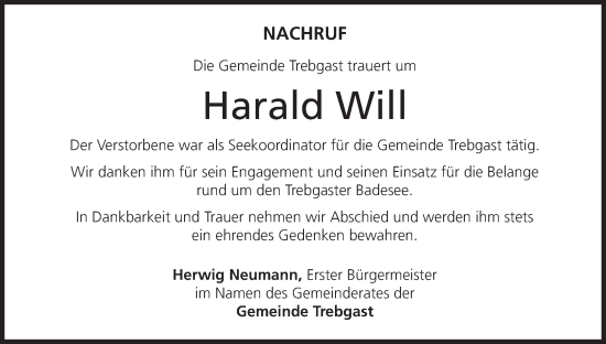 Anzeige von Harald Will von MGO