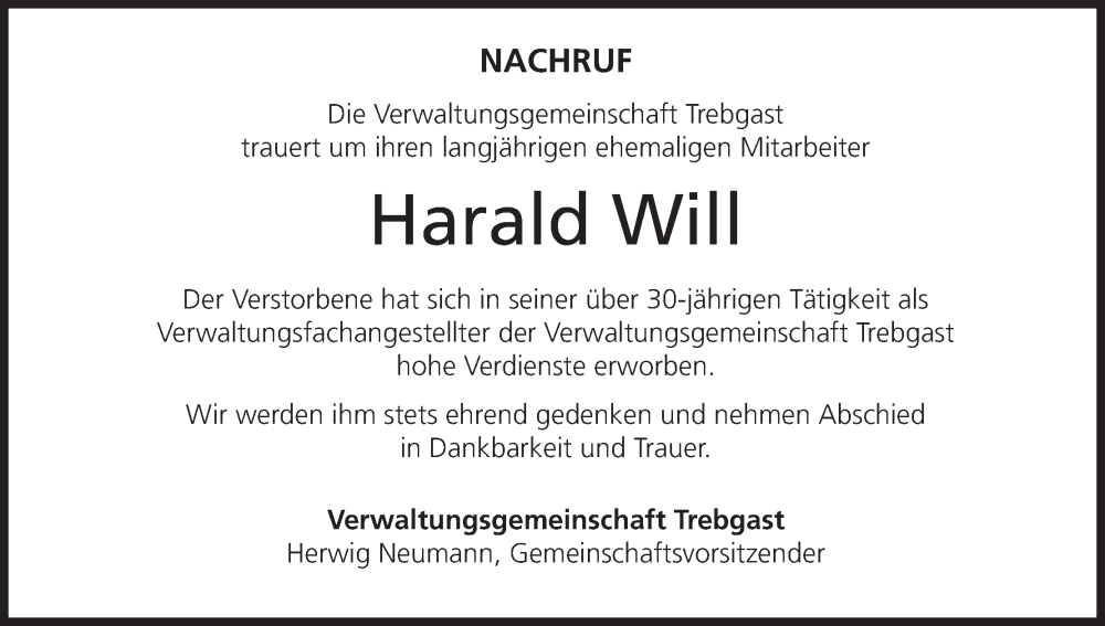  Traueranzeige für Harald Will vom 19.04.2025 aus MGO