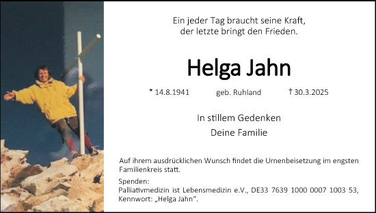 Anzeige von Helga Jahn von MGO
