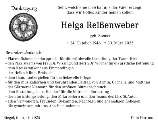 Anzeige von Helga Reißenweber von MGO