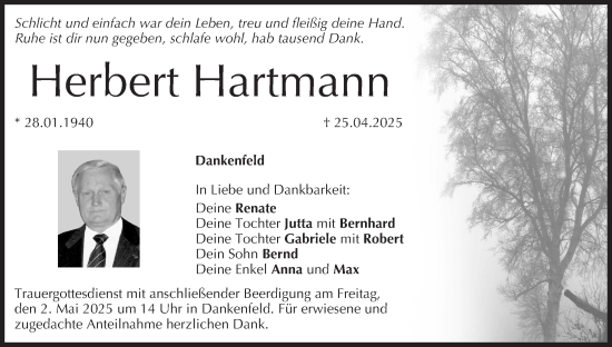 Anzeige von Herbert Hartmann von MGO