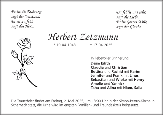 Anzeige von Herbert Zetzmann von MGO