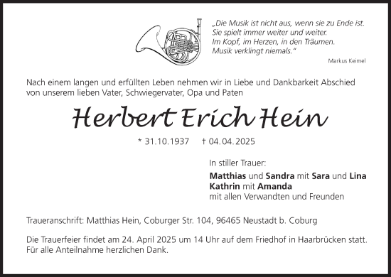Anzeige von Herbert Erich Hein von MGO