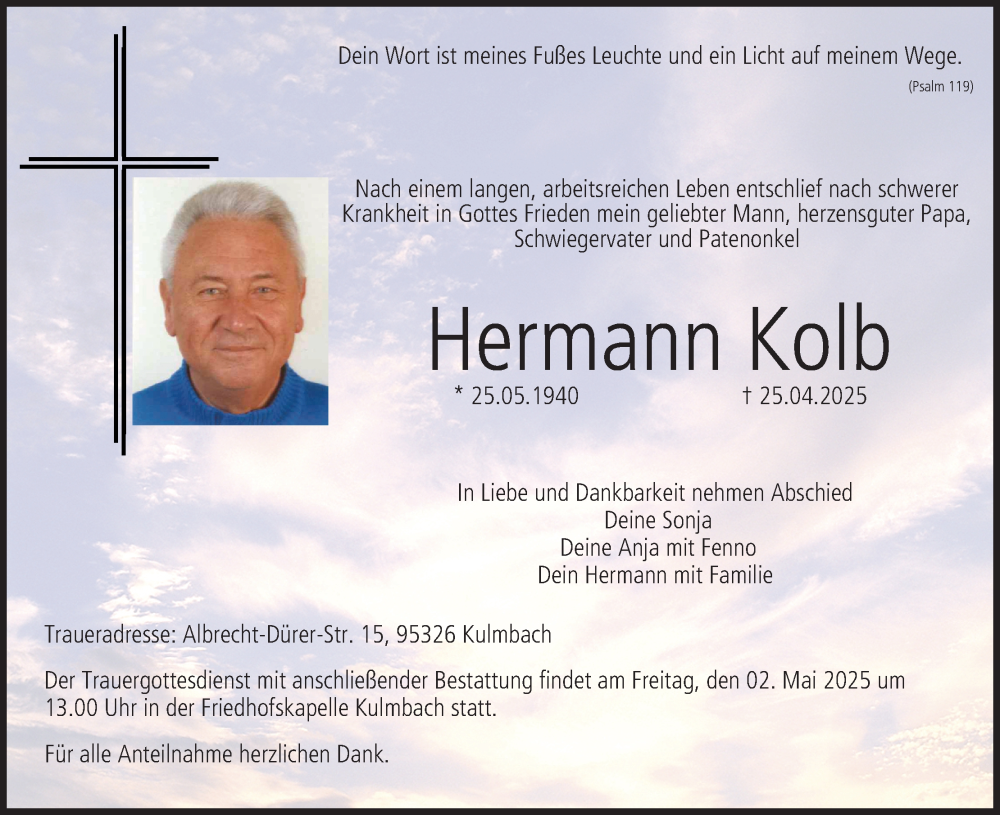  Traueranzeige für Hermann Kolb vom 29.04.2025 aus MGO