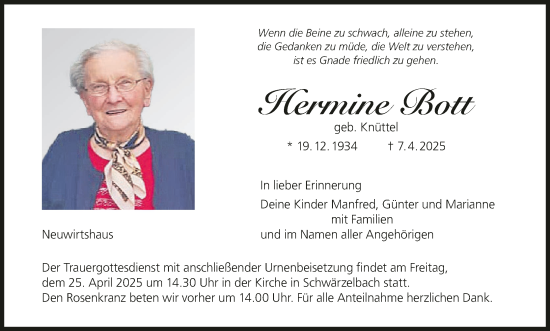 Anzeige von Hermine Bott von MGO