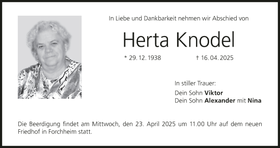 Anzeige von Herta Knodel von MGO