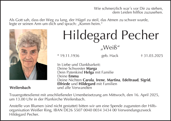 Anzeige von Hildegard Pecher von MGO
