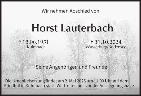 Anzeige von Horst Lauterbach von MGO