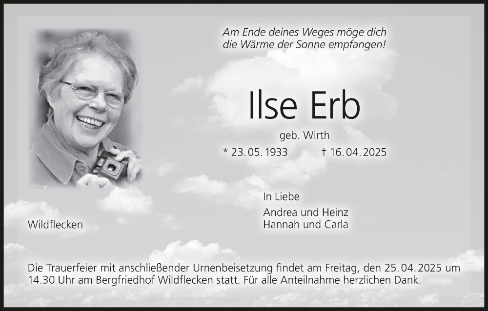  Traueranzeige für Ilse Erb vom 23.04.2025 aus MGO