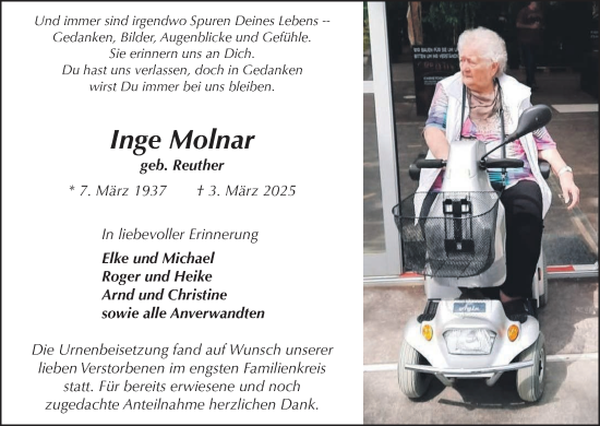 Anzeige von Inge Molnar von MGO