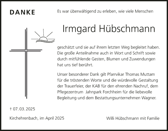 Anzeige von Irmgard Hübschmann von MGO