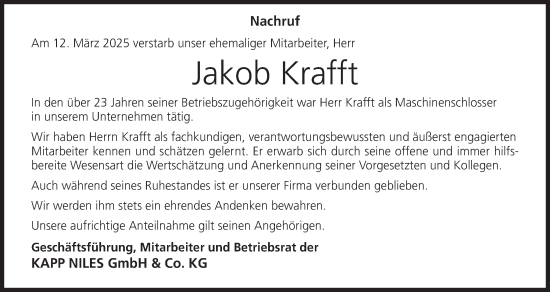 Anzeige von Jakob Krafft von MGO