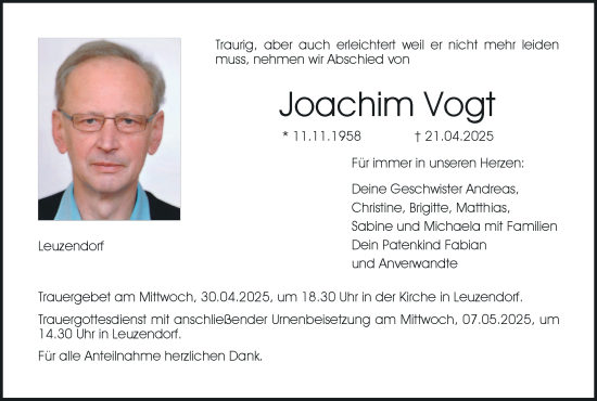 Anzeige von Joachim Vogt von MGO