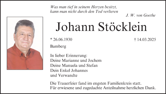 Anzeige von Johann Stöcklein von MGO