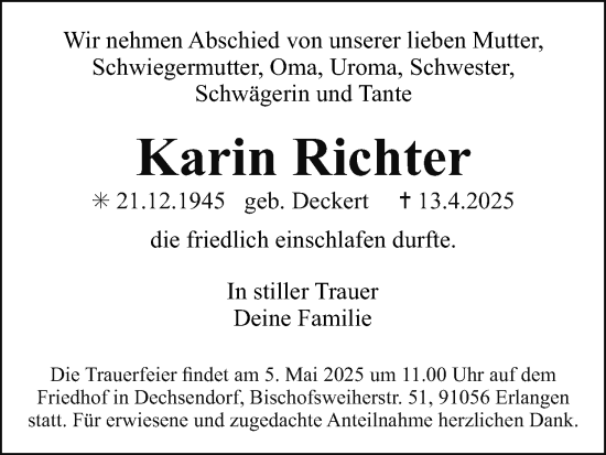 Anzeige von Karin Richter von MGO