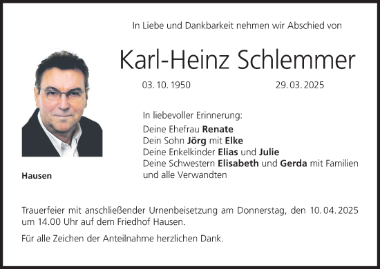 Anzeige von Karl-Heinz Schlemmer von MGO