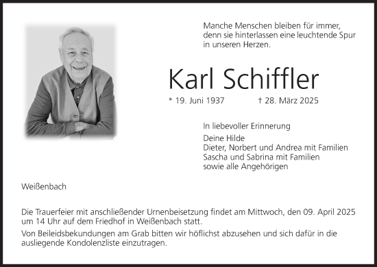 Anzeige von Karl Schiffler von MGO