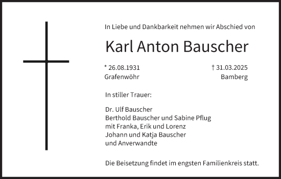Anzeige von Karl Anton Bauscher von MGO