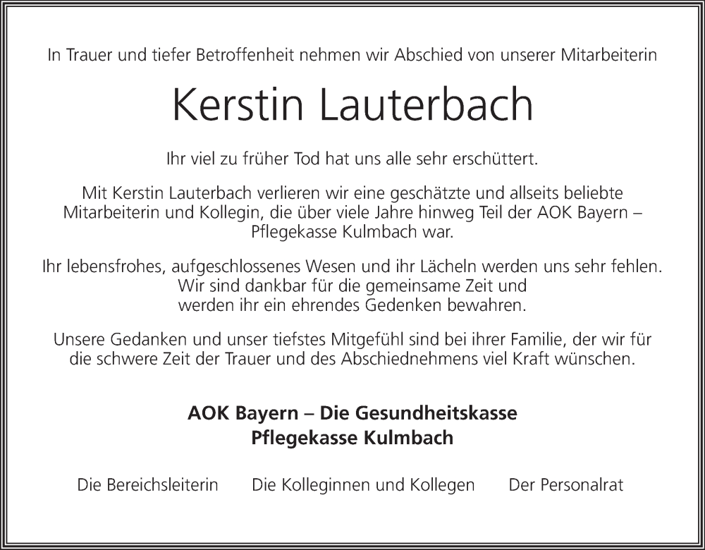  Traueranzeige für Kerstin Lauterbach vom 26.04.2025 aus MGO