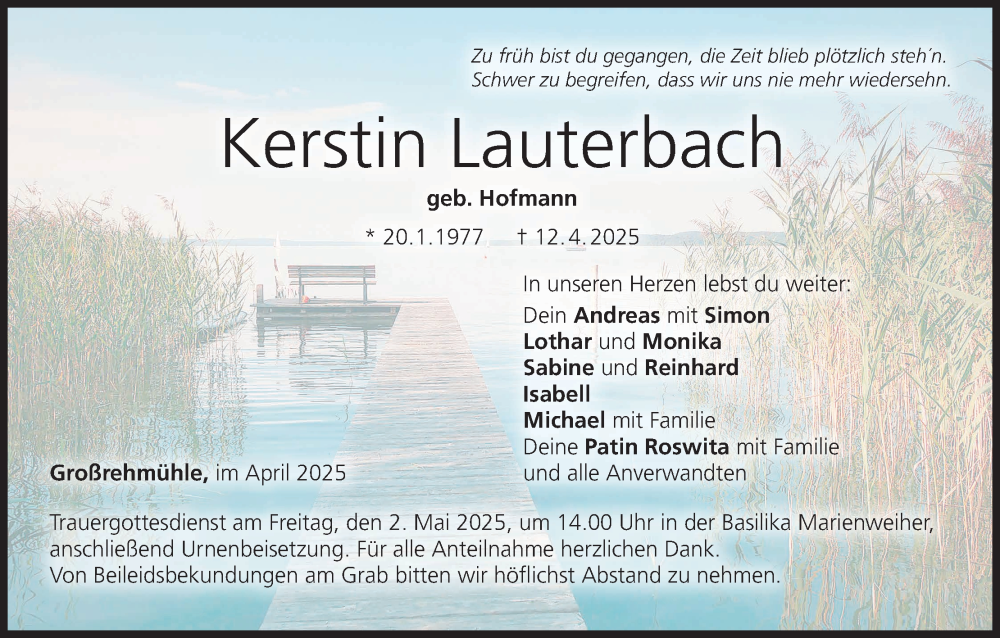  Traueranzeige für Kerstin Lauterbach vom 26.04.2025 aus MGO