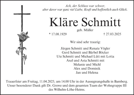 Anzeige von Kläre Schmitt von MGO