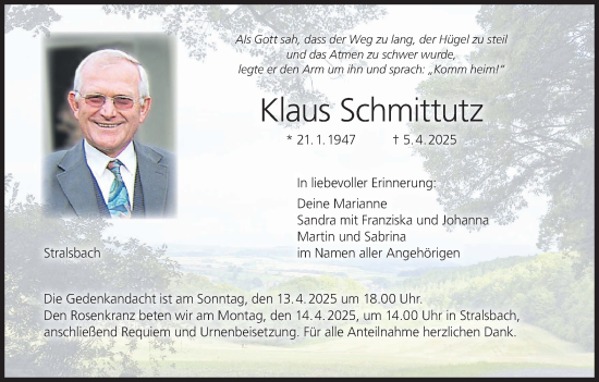 Anzeige von Klaus Schmittutz von MGO