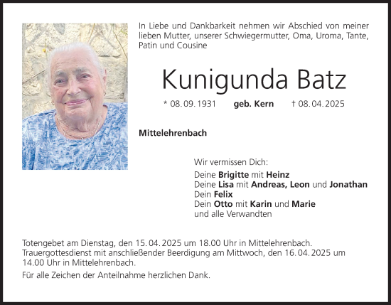 Anzeige von Kunigunda Batz von MGO