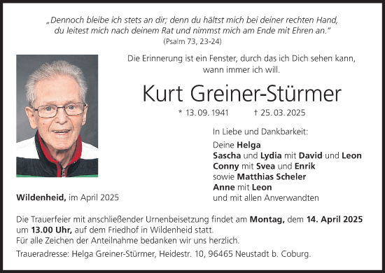 Anzeige von Kurt Greiner-Stürmer von MGO