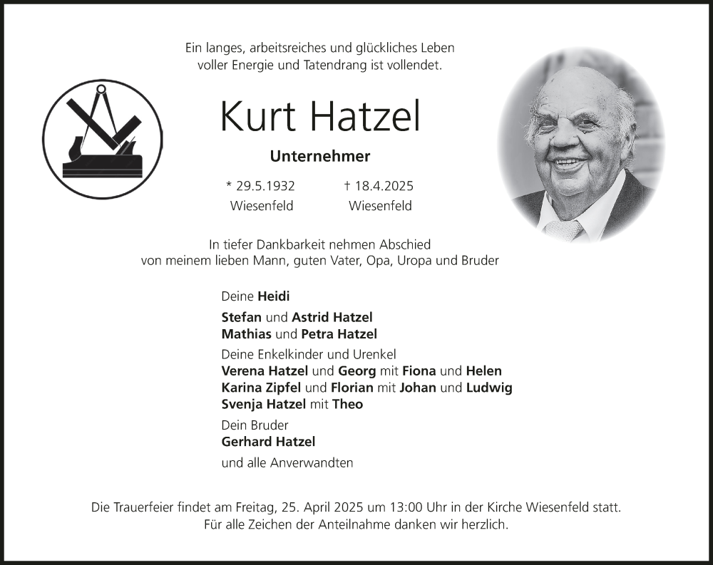  Traueranzeige für Kurt Hatzel vom 23.04.2025 aus MGO