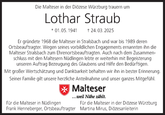 Anzeige von Lothar Straub von MGO