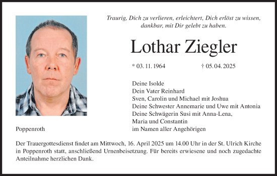 Anzeige von Lothar Ziegler von MGO