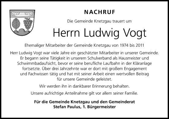 Anzeige von Ludwig Vogt von MGO